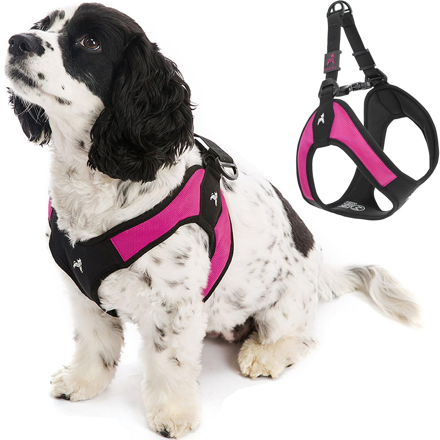 Gooby Escape Free Easy Fit harness in hot pink, front view, showcasing secure step-in fit.