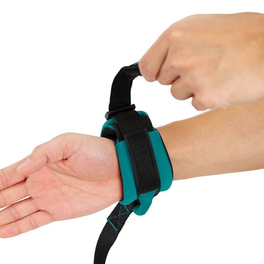 Gooby Neoprene Wrist Band Leash turquoise on-off view highlights quick fastening