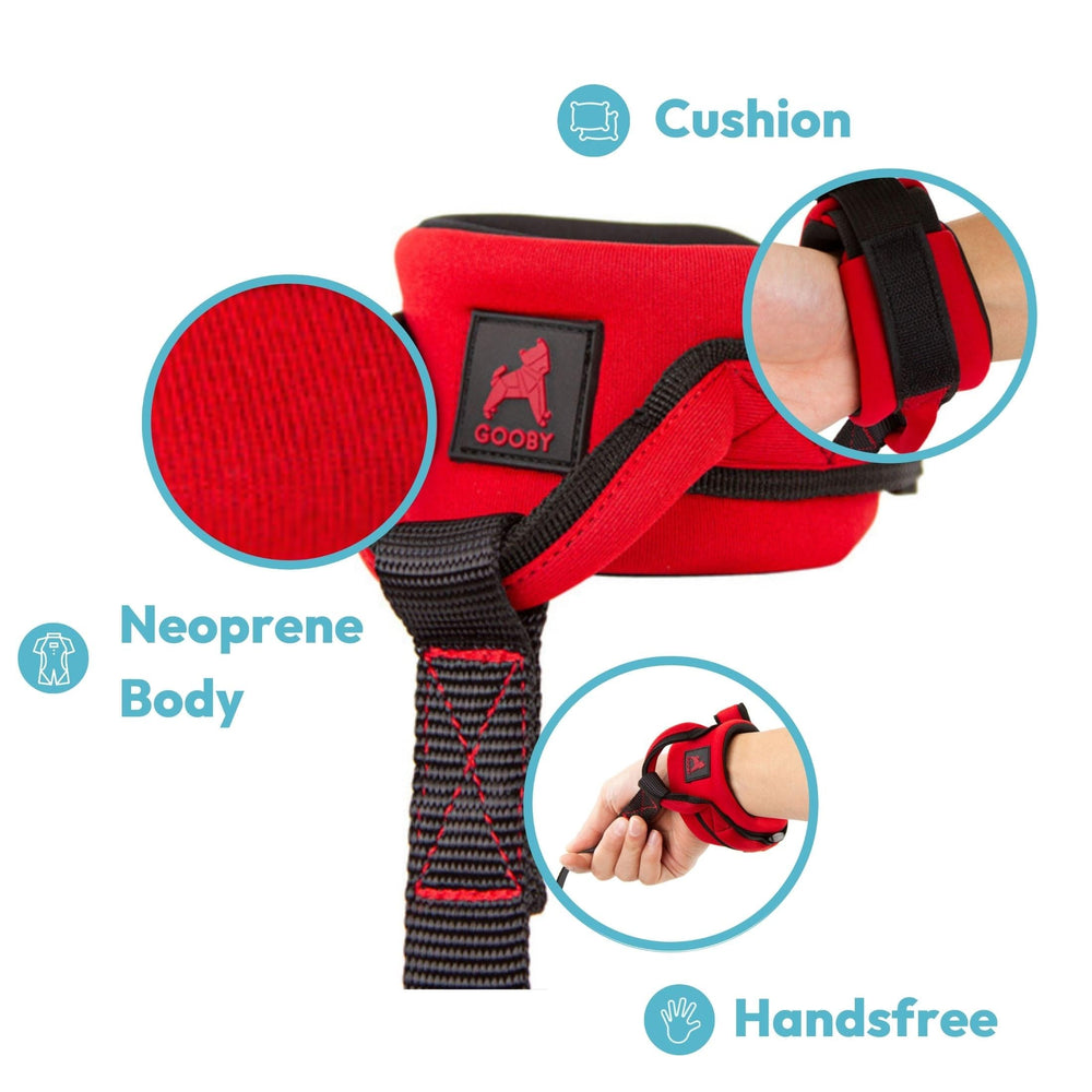 Gooby Neoprene Wrist Band Leash turquoise wrist-on view shows secure elastic fit and comfortable grip
