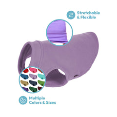Gooby Stretch Fleece Vest worn by a dog highlights easy-on-off and everyday comfort