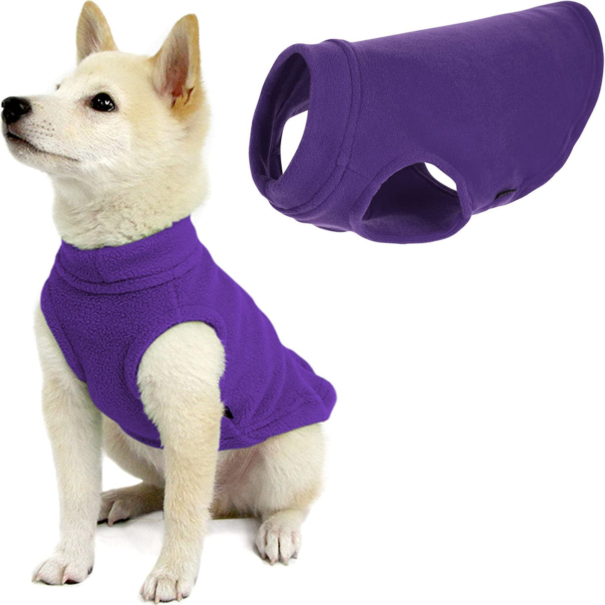 Gooby Stretch Fleece Vest violet back length 8.5 inches for a secure, comfy fit.