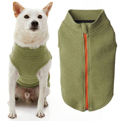 Gooby zip-up microfiber fleece dog vest green front view showing warm double-layer insulation.