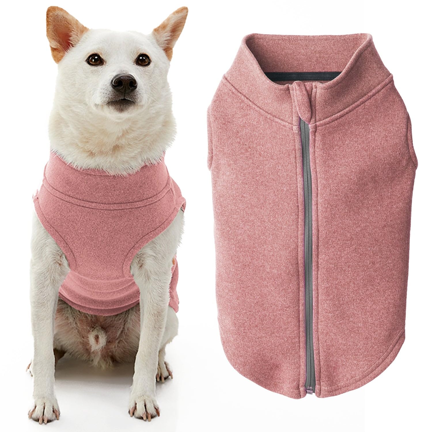 Gooby Zip Up Microfiber Fleece Dog Vest pink step-in design for quick warm-ups