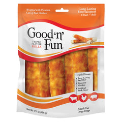 Good 'n' Fun Triple Flavor Rolls beef hide close-up for long-lasting chewing.