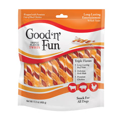 Good 'n' Fun Triple Flavor Twists dog-chew image shows long-lasting entertainment