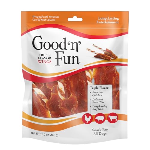 Good ‘n’ Fun Triple Flavor Wings chew pork-hide layer—durable chew texture.