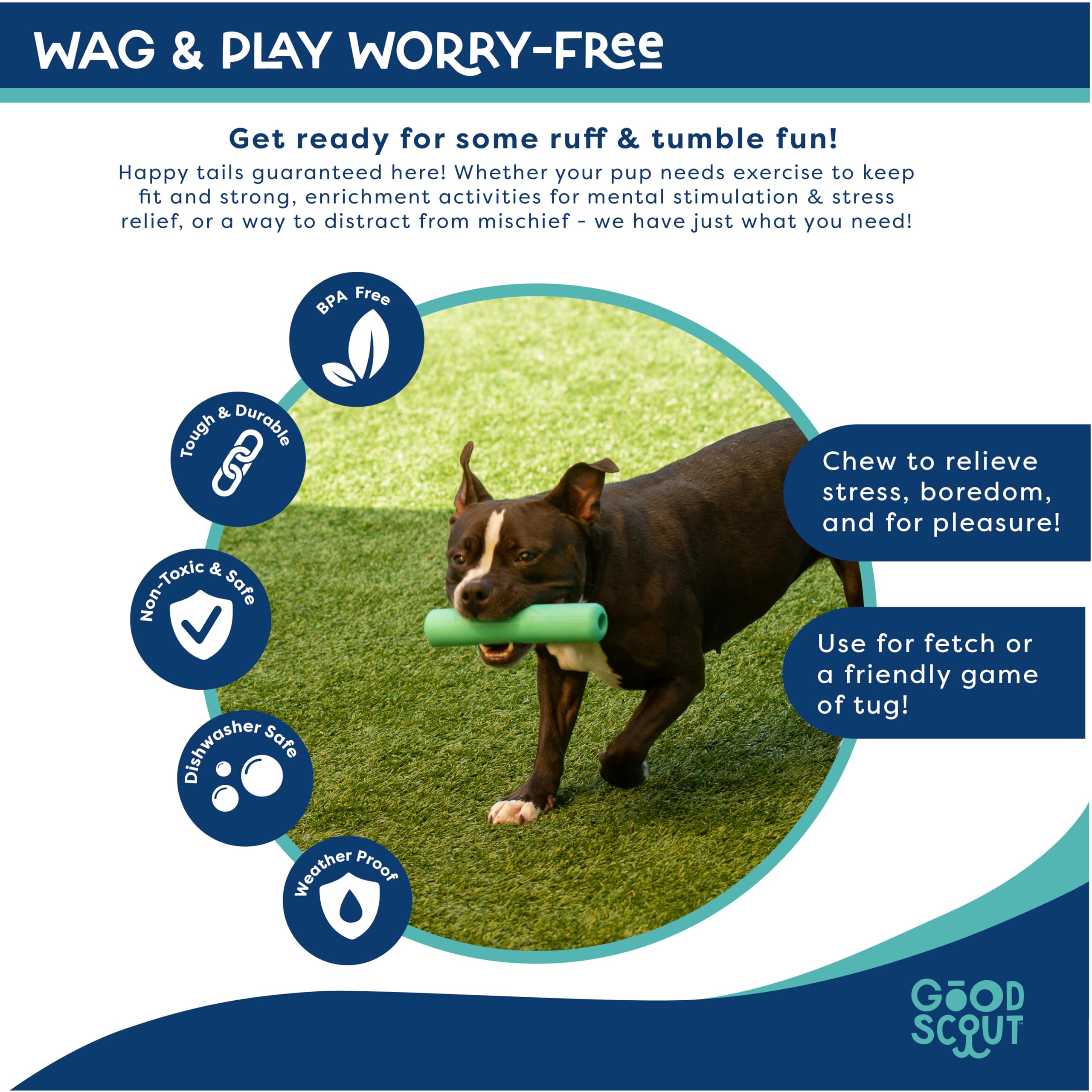 Good Scout Chew Stick bold color design for easy visibility during play