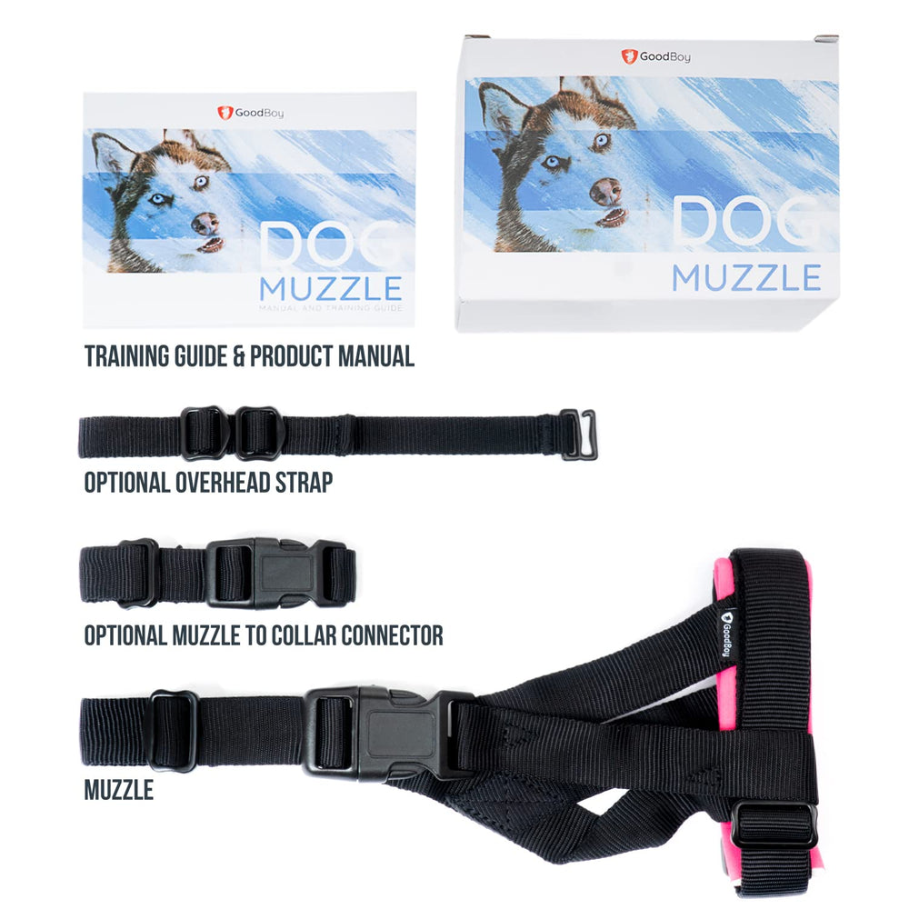 GoodBoy Gentle Muzzle Guard pink soft neoprene padding keeps dogs comfortable.