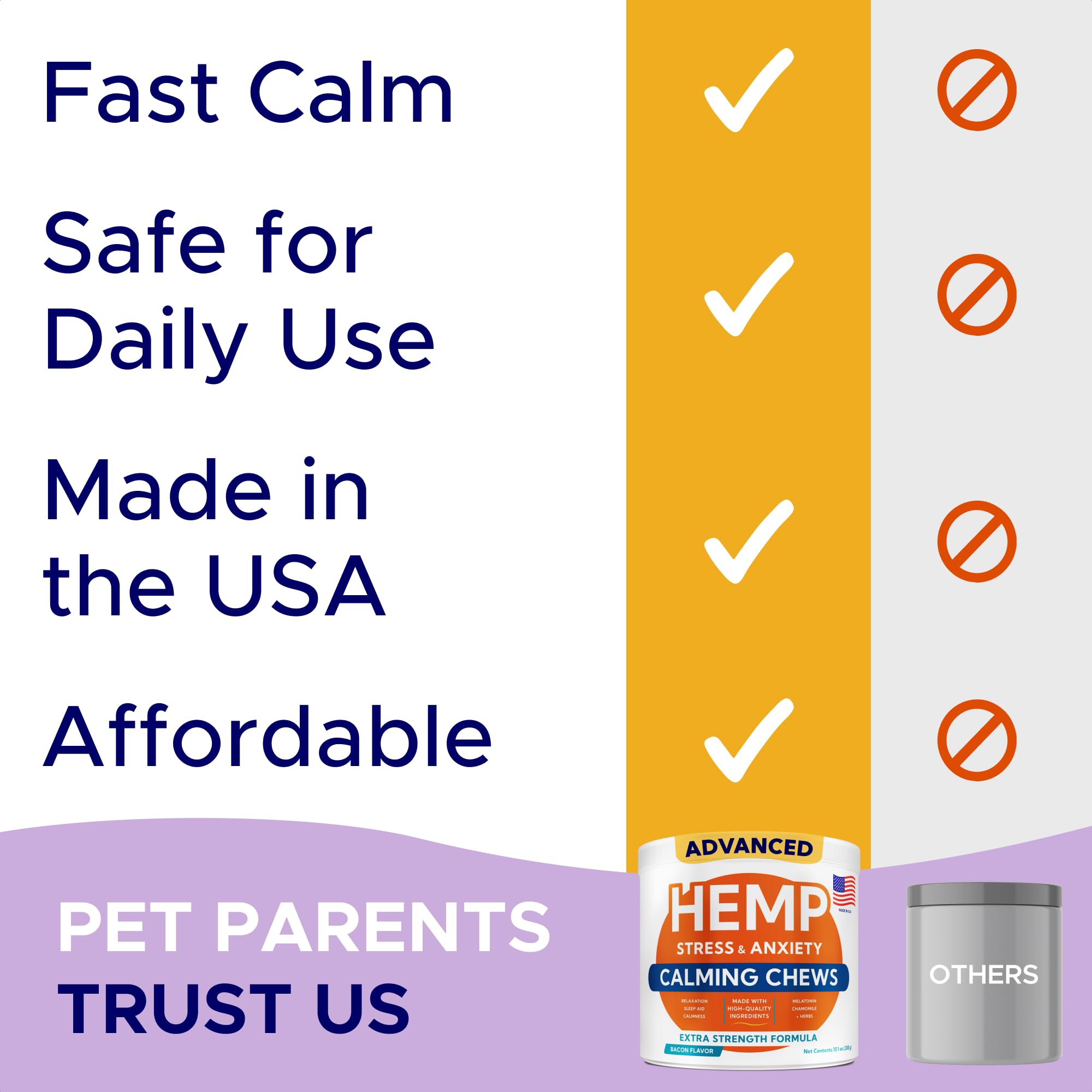 GOODGROWLIES Advanced Calming Chews packaging interior view with dosage and benefits.
