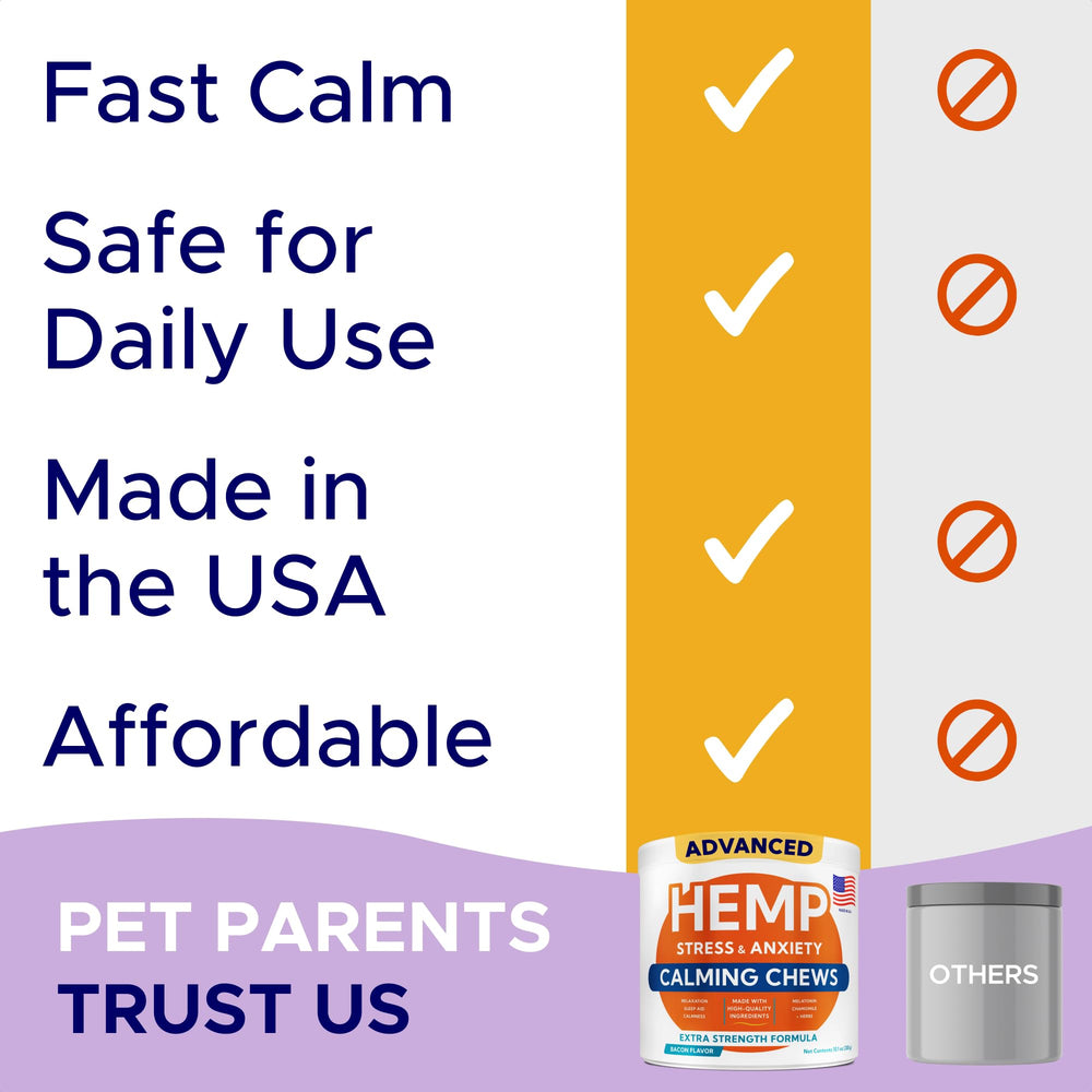GOODGROWLIES Advanced Calming Chews packaging interior view with dosage and benefits.