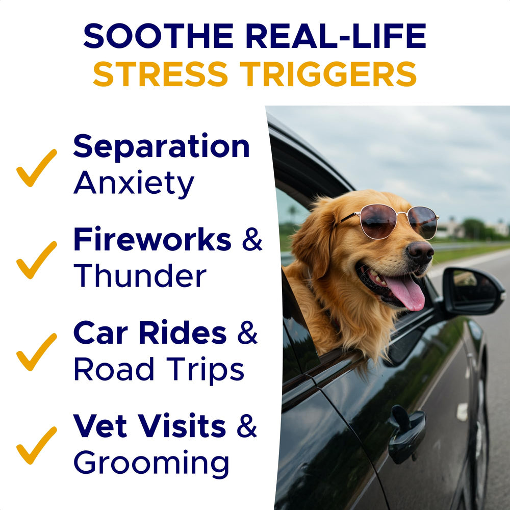 GOODGROWLIES Advanced Calming Chews USA-made badge signals safe canine care.