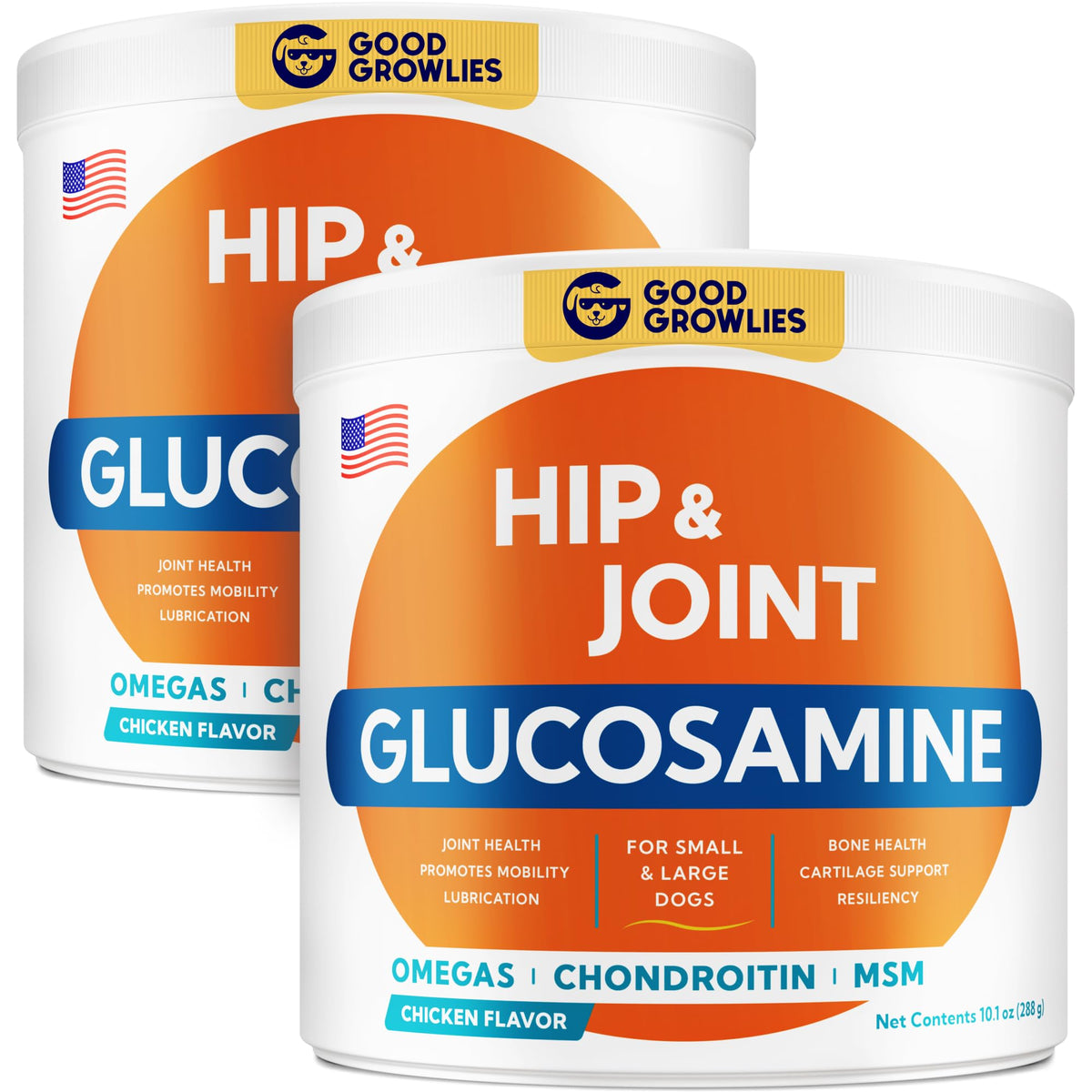 GOODGROWLIES dog joint supplement chews in bottle for mobility support