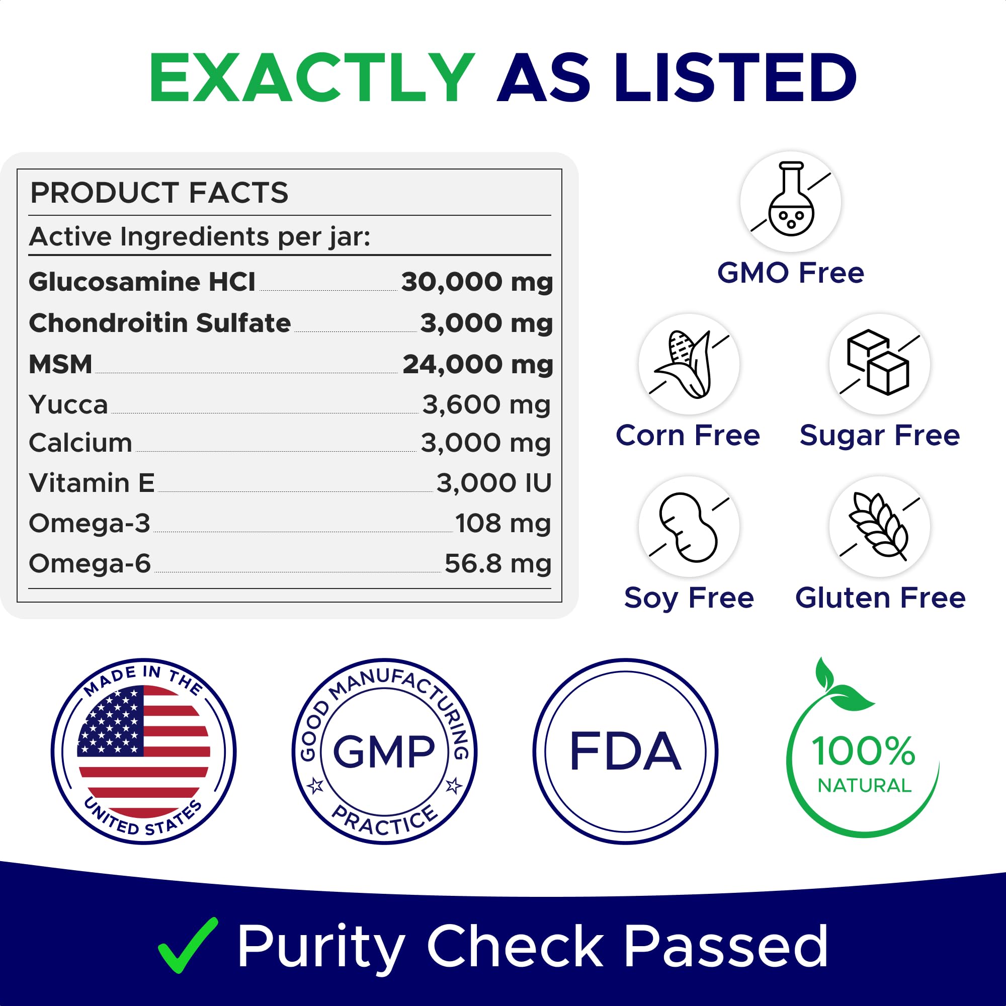 GOODGROWLIES glucosamine-dogs-ingredients-label focuses on USA-made, high-quality ingredients for joint health.