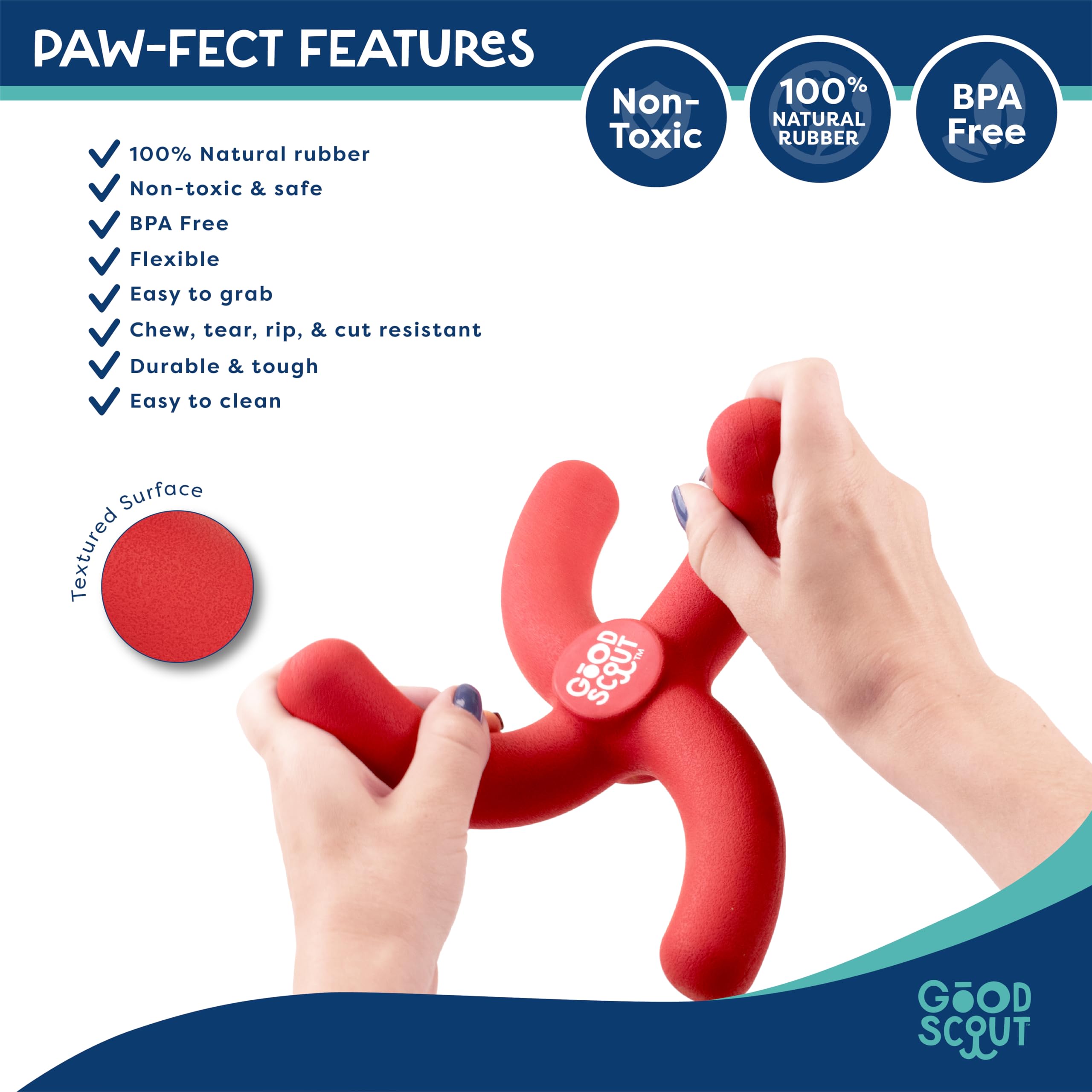 Good Scout Boomerang dog toy safe rubber designed for gentle teething and play.