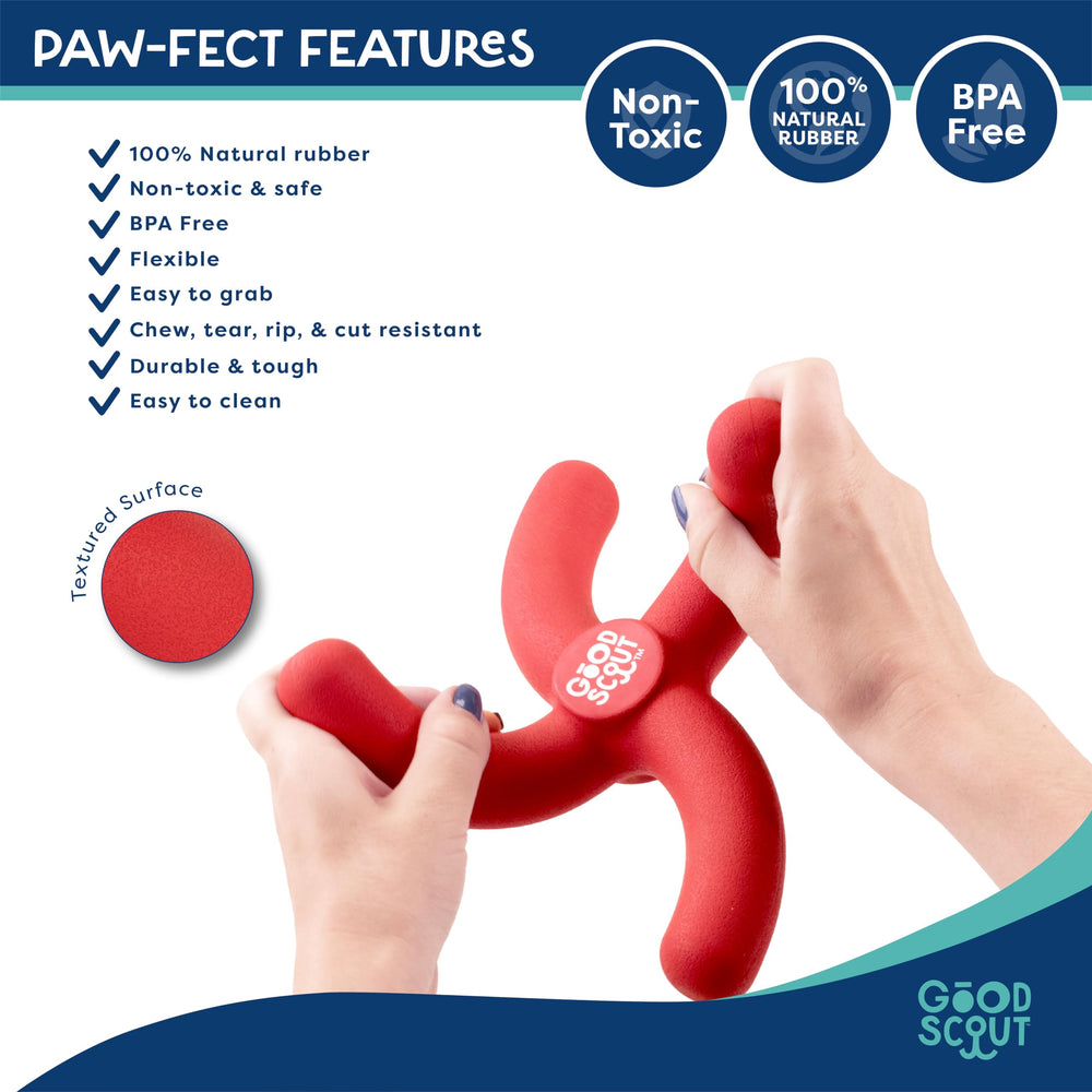 Good Scout Boomerang dog toy safe rubber designed for gentle teething and play.
