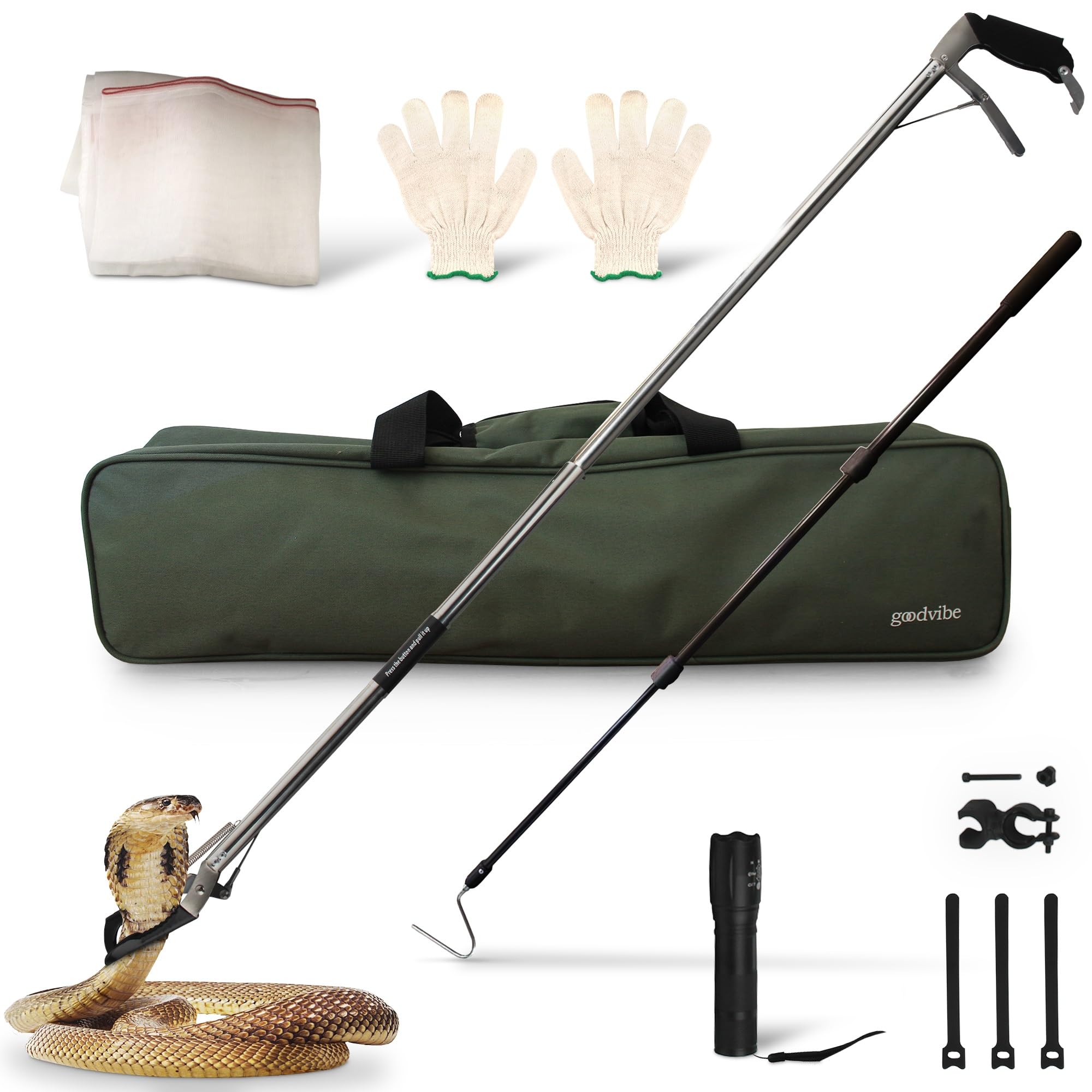 goodvibe snake-grabber-tool-kit-6-piece with ergonomic handles for safer snake handling