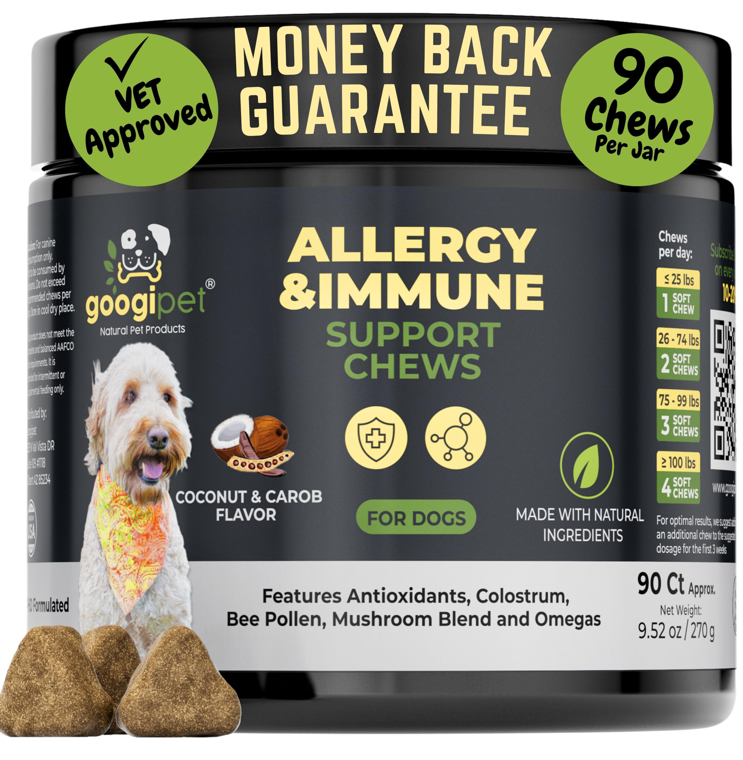 GOOGIPET Dog Allergy Chews bottle helps support immune response and skin comfort