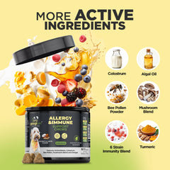GOOGIPET Dog Allergy Chews label showing ingredients like bee pollen and omega-3