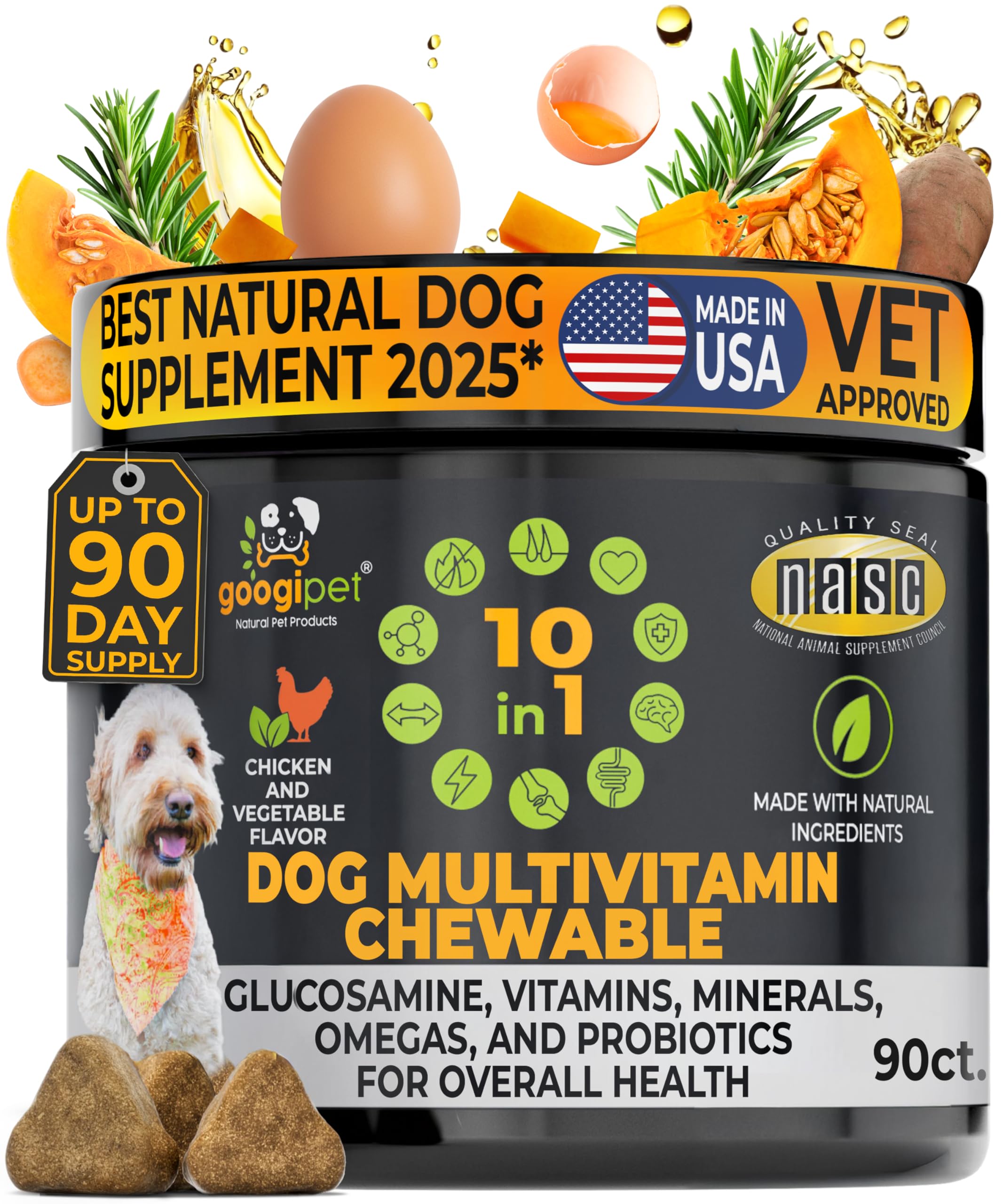 Googipet Premium 10in1 bottle front for gut health and energy support.