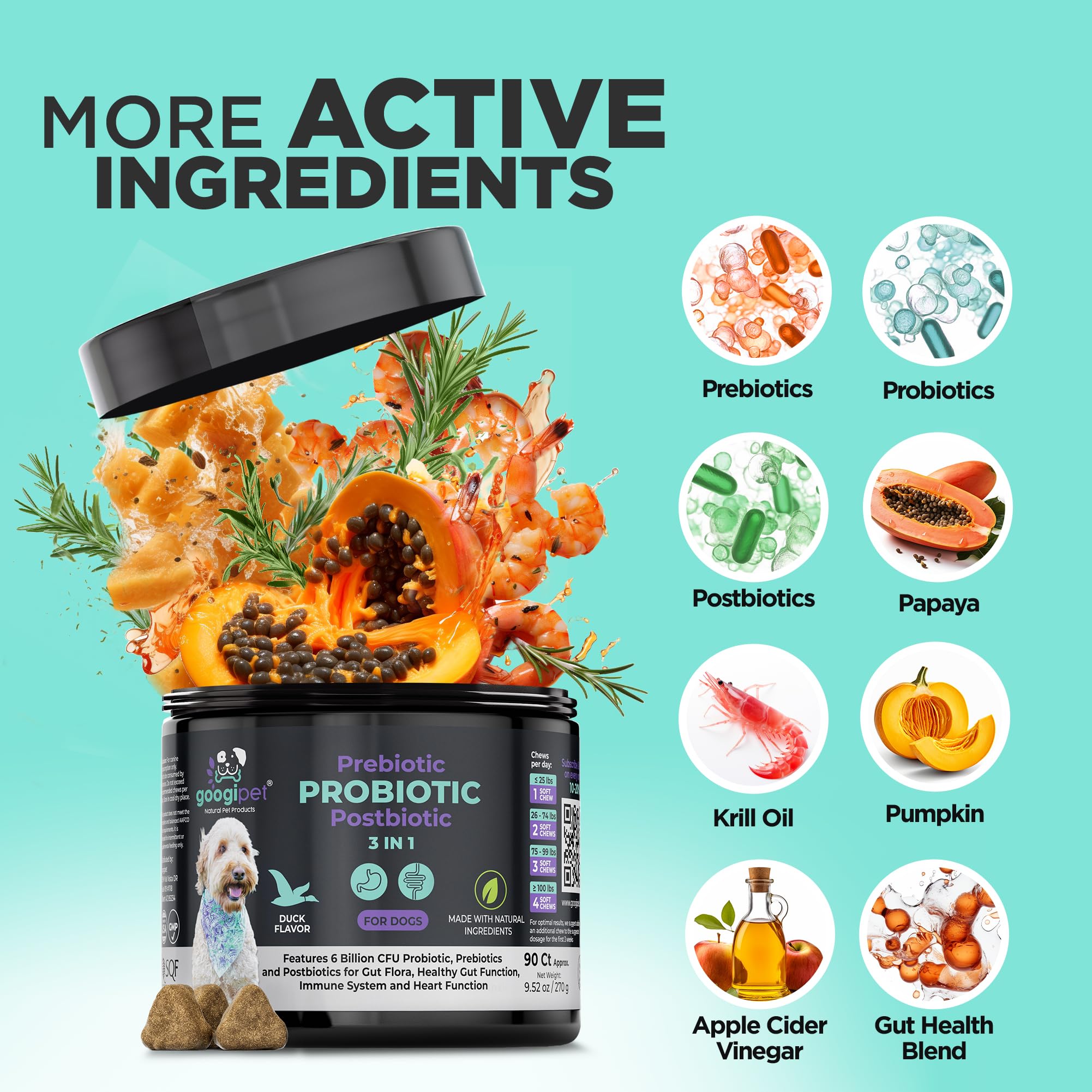 Googipet Probiotics for Dogs soft-chews pack, ready-to-use supplement that supports digestion.