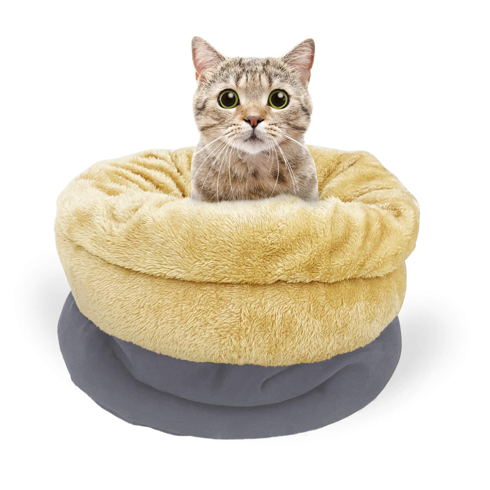 GOOPAWS Burrow Cat Bed gray machine washable label for simple cleaning