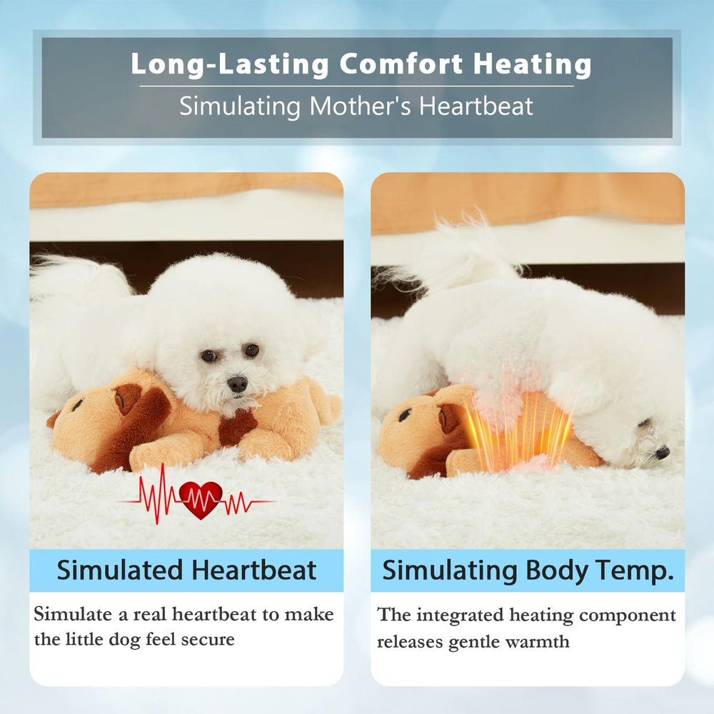 Goopow Heartbeat Puppy Toy body temperature heater provides cozy warmth.