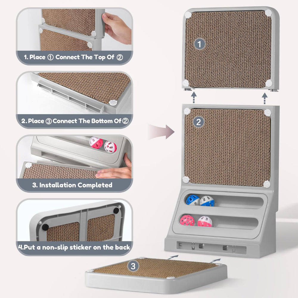 Goosheep cat scratcher snap fastening enables quick assembly.