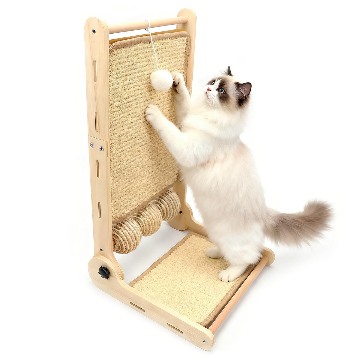 Goosheep L-shaped cat scratching post with wooden base for stable indoor scratching