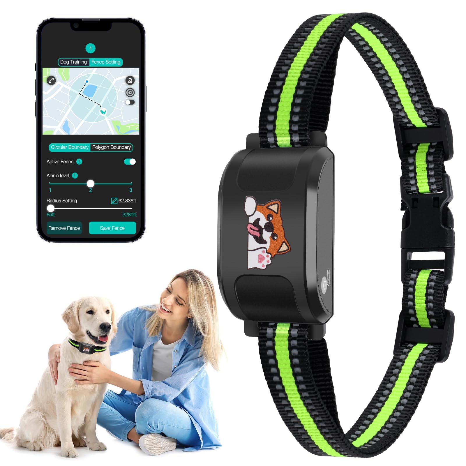 GooSmleye GPS wireless dog fence packaging highlights quick, safe outdoor setup for yards.