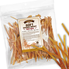 Gootoe Soft Chicken Breast Strips packaging highlights grain-free, all-natural dog treats.