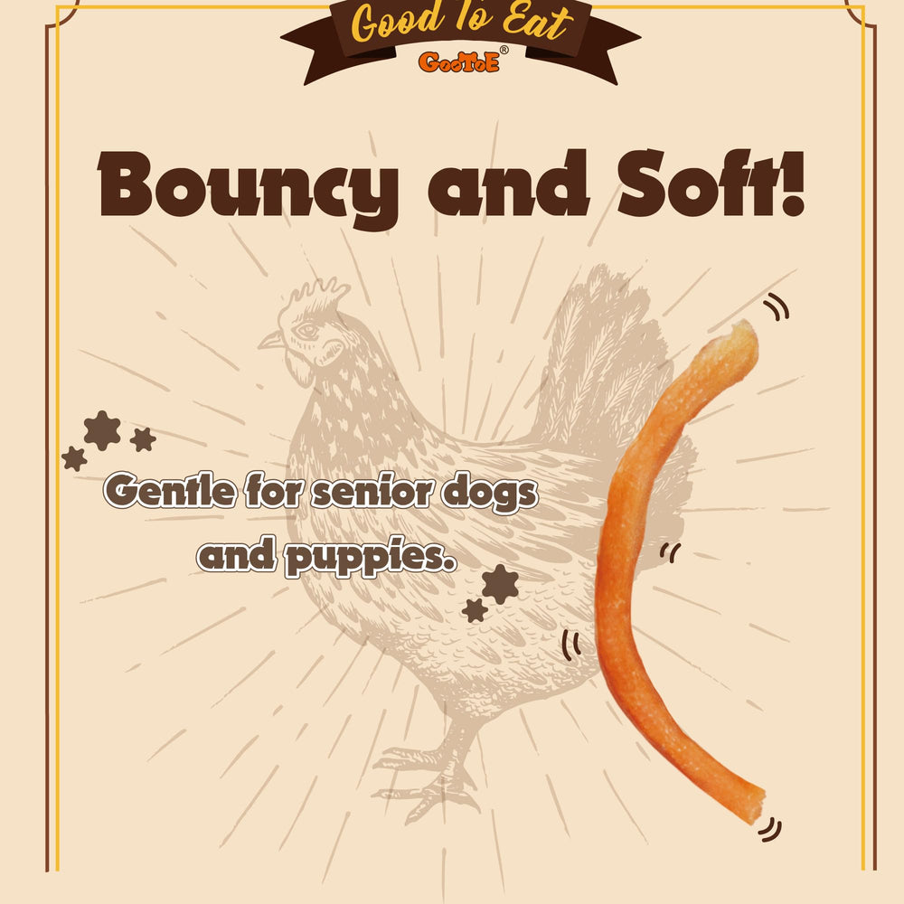 Gootoe Soft Chicken Sticks grain-free formula for easier digestion.