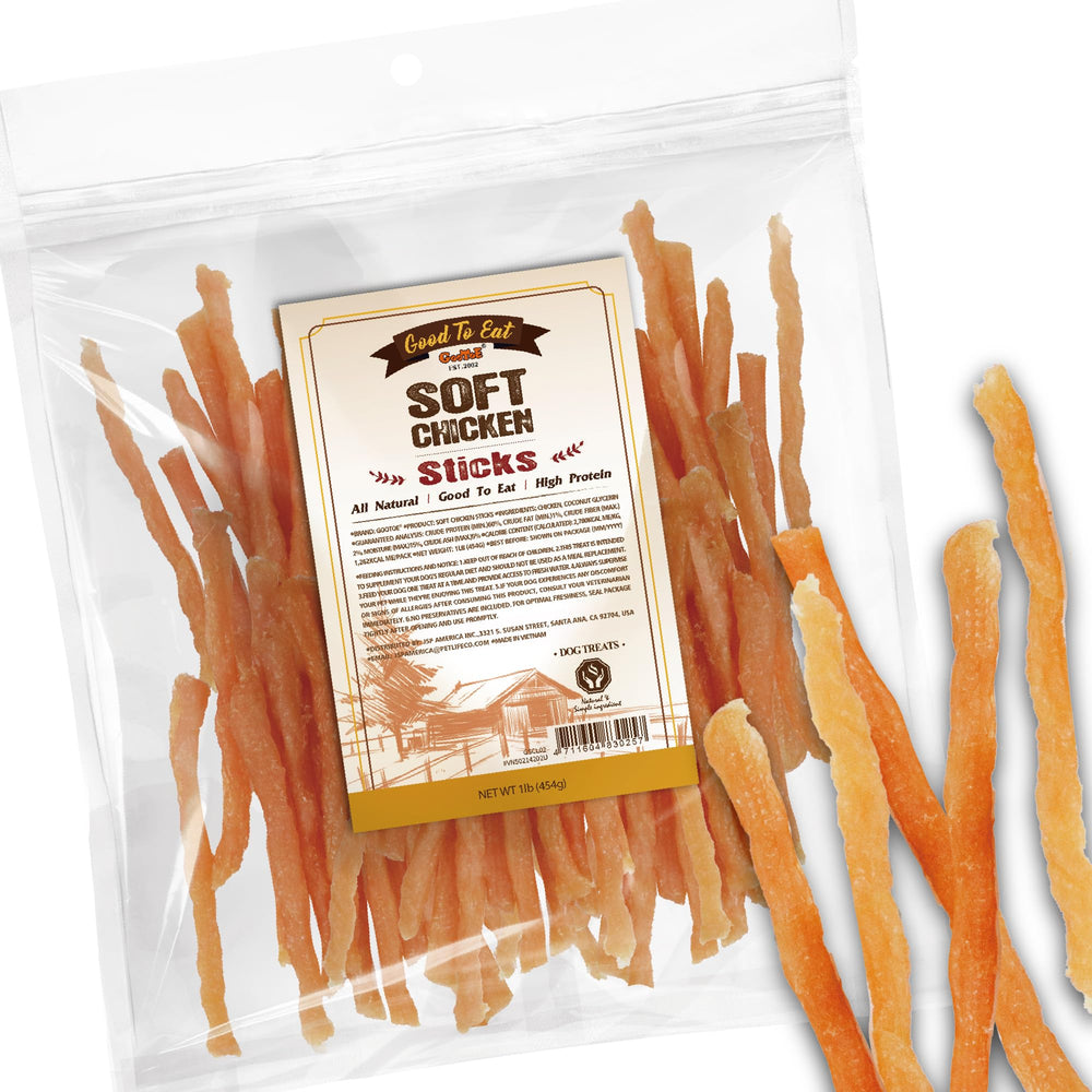 Gootoe Soft Chicken Sticks packaging shows resealability for freshness.