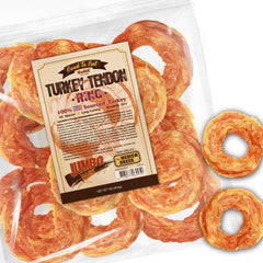 Gootoe turkey tendons dog treat ring-m pack closeup highlighting long-lasting chew