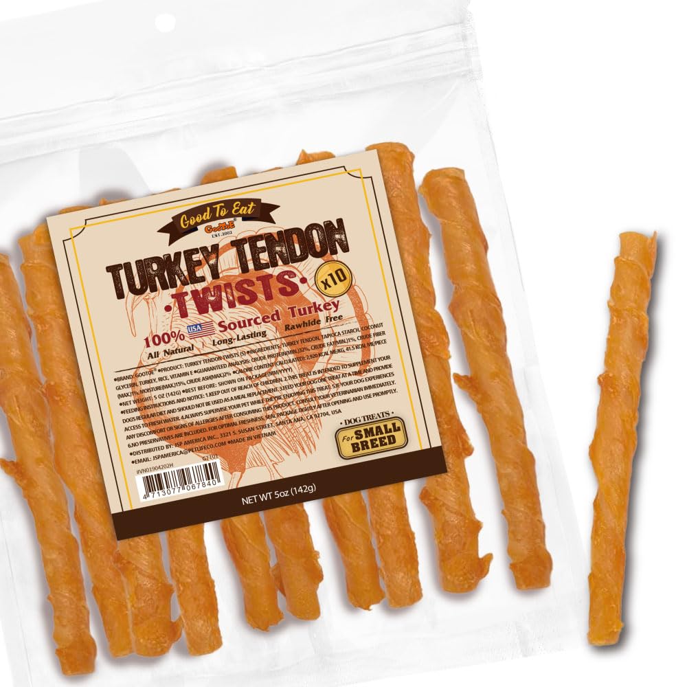Gootoe Turkey Tendons packshot—long-lasting, all-natural dog treats.