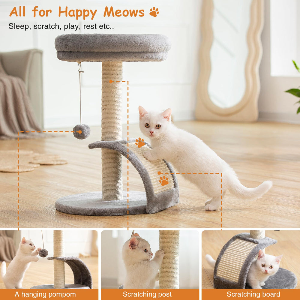 Goozii cat tree includes hanging toy ball for interactive play