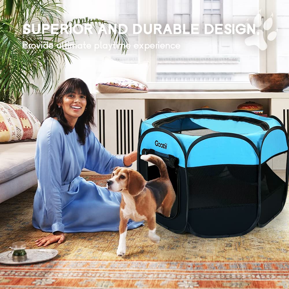 Goozii dog playpen fully expanded with spacious interior for pets.