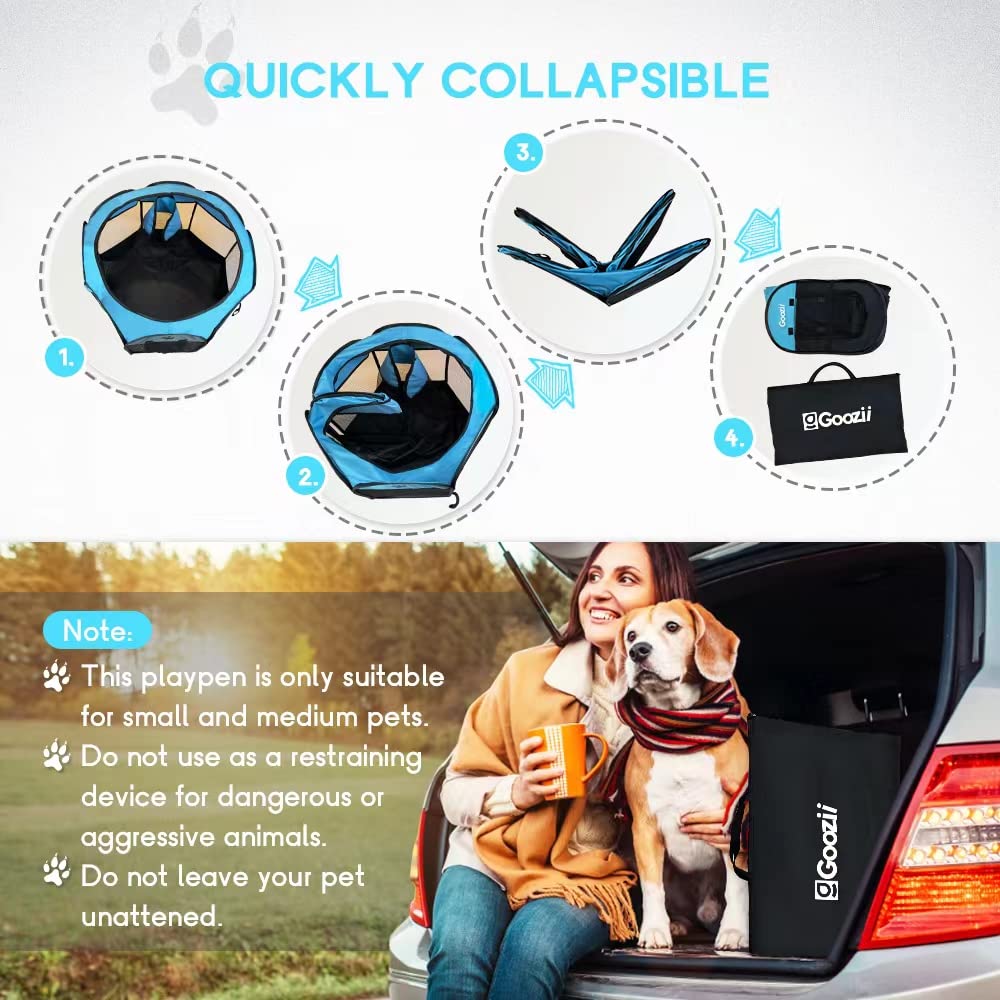 Goozii dog playpen blue top cover attached for protection