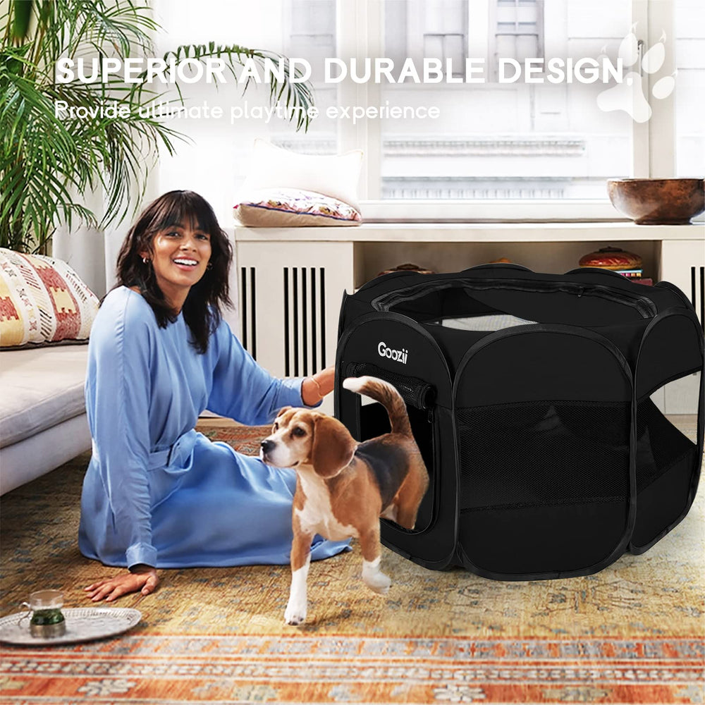 Goozii foldable playpen top-cover-protected design for outdoor use.
