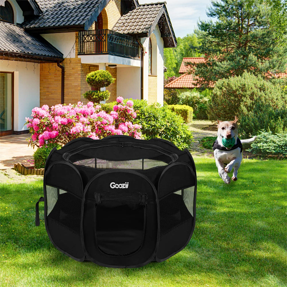 Goozii foldable playpen travel carry-case included for on-the-go adventures.