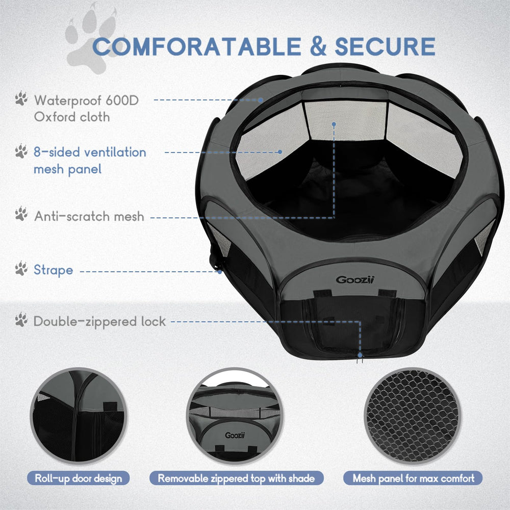 Goozii portable puppy playpen breathable mesh windows for ventilation