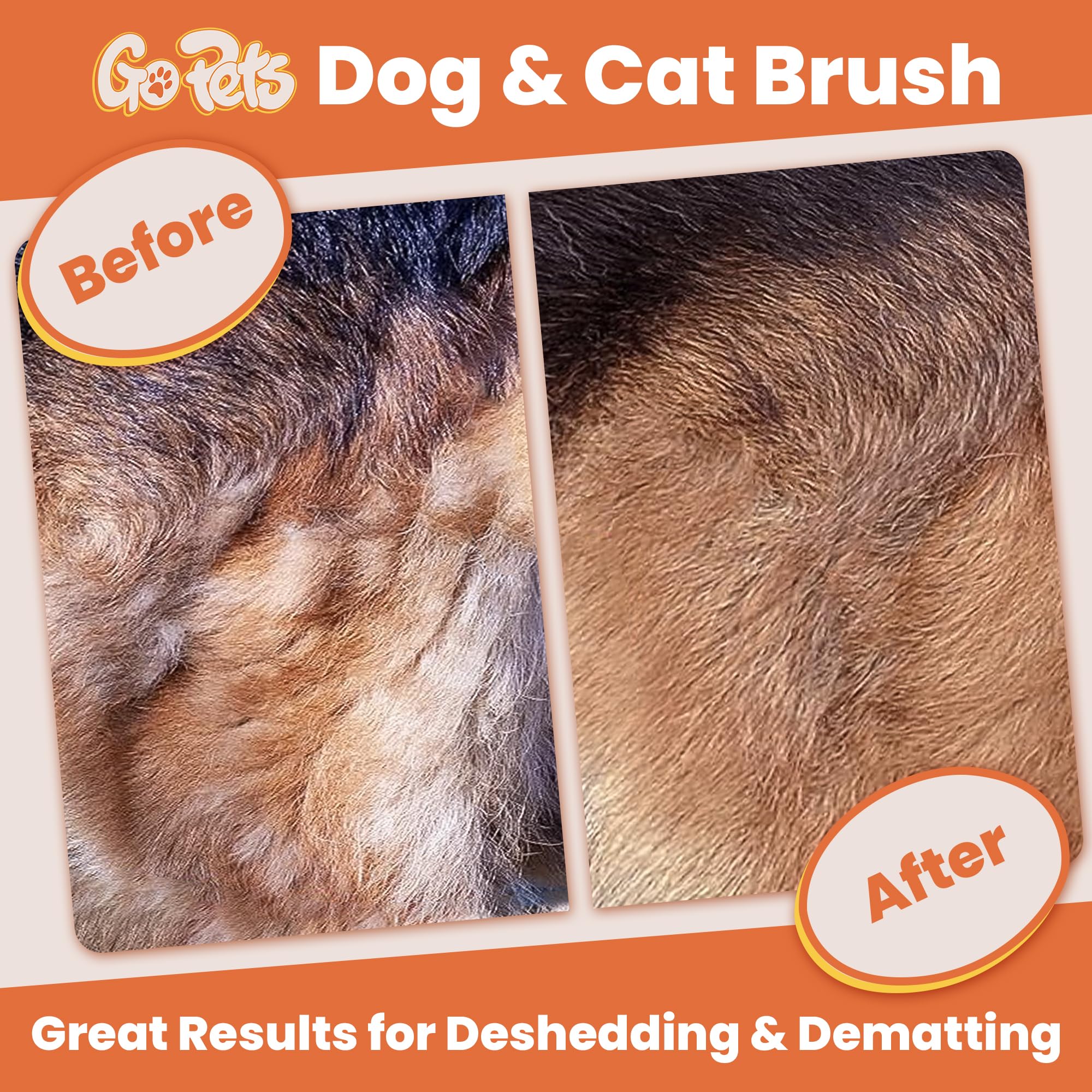 GoPets deshedding brush close-up with 23 blades for reduced loose fur.