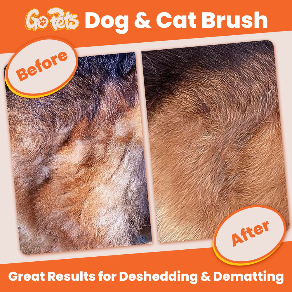 GoPets deshedding brush close-up with 23 blades for reduced loose fur.