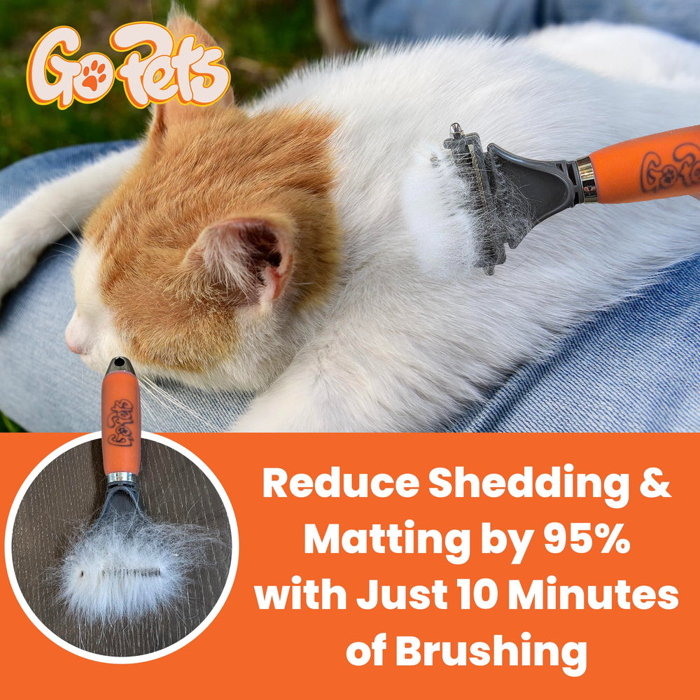 GoPets dematting tool close-up rust-resistant blades improve coat care.
