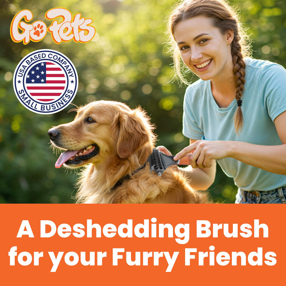 GoPets grooming brush ergonomic handle for comfortable extended grooming sessions.