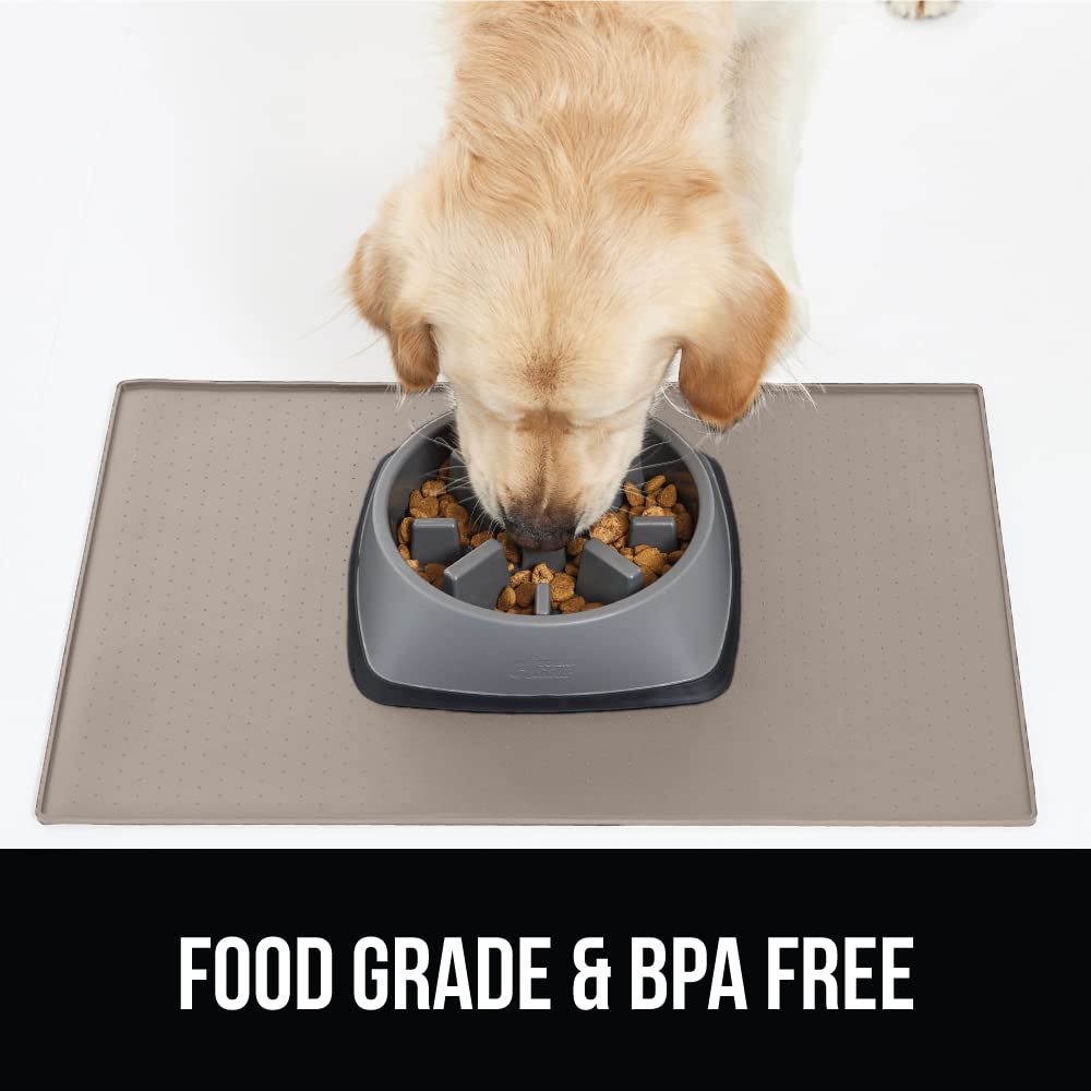 Gorilla Grip 23x15 inch beige mat provides ample coverage at meals.