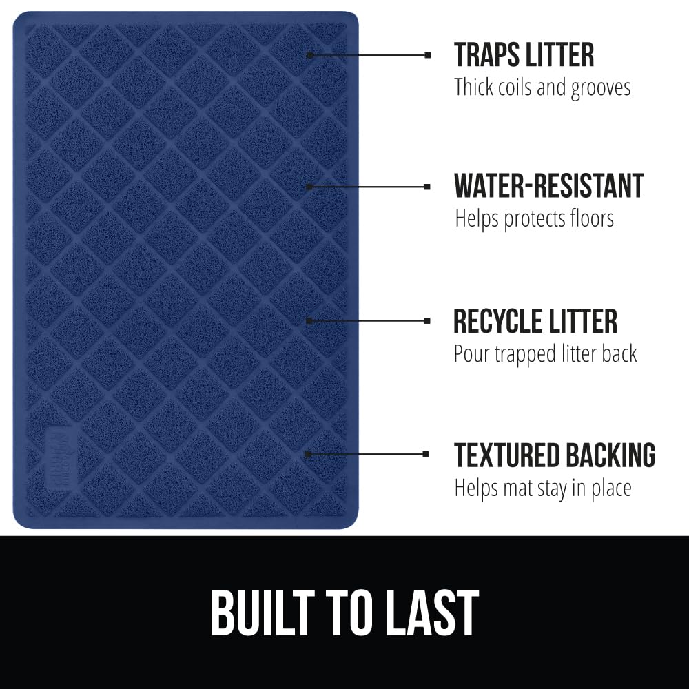 GORILLA GRIP cat litter box mat navy blue rolled for easy cleaning