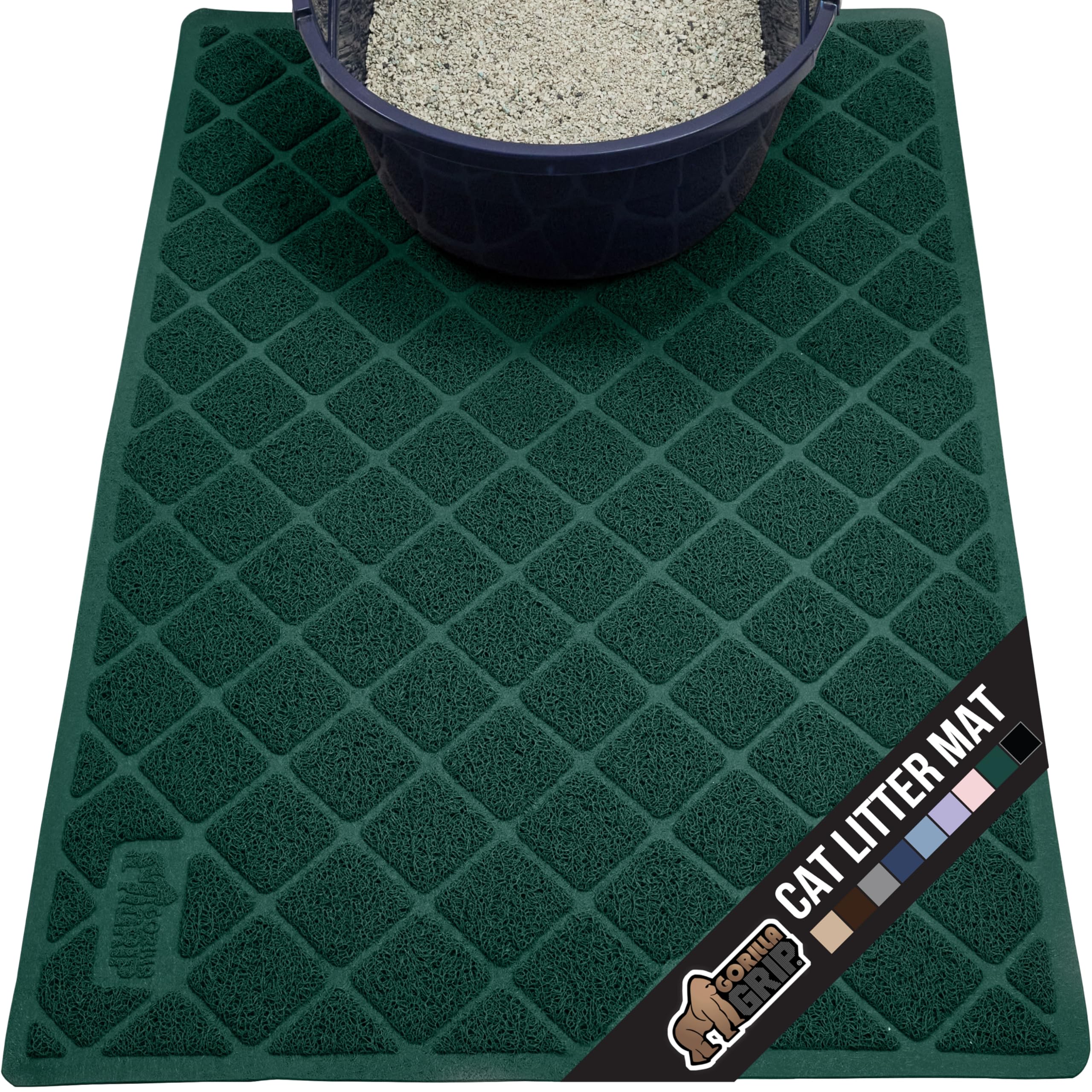 GORILLA GRIP cat litter box mat top view with dense mesh coils capturing stray litter