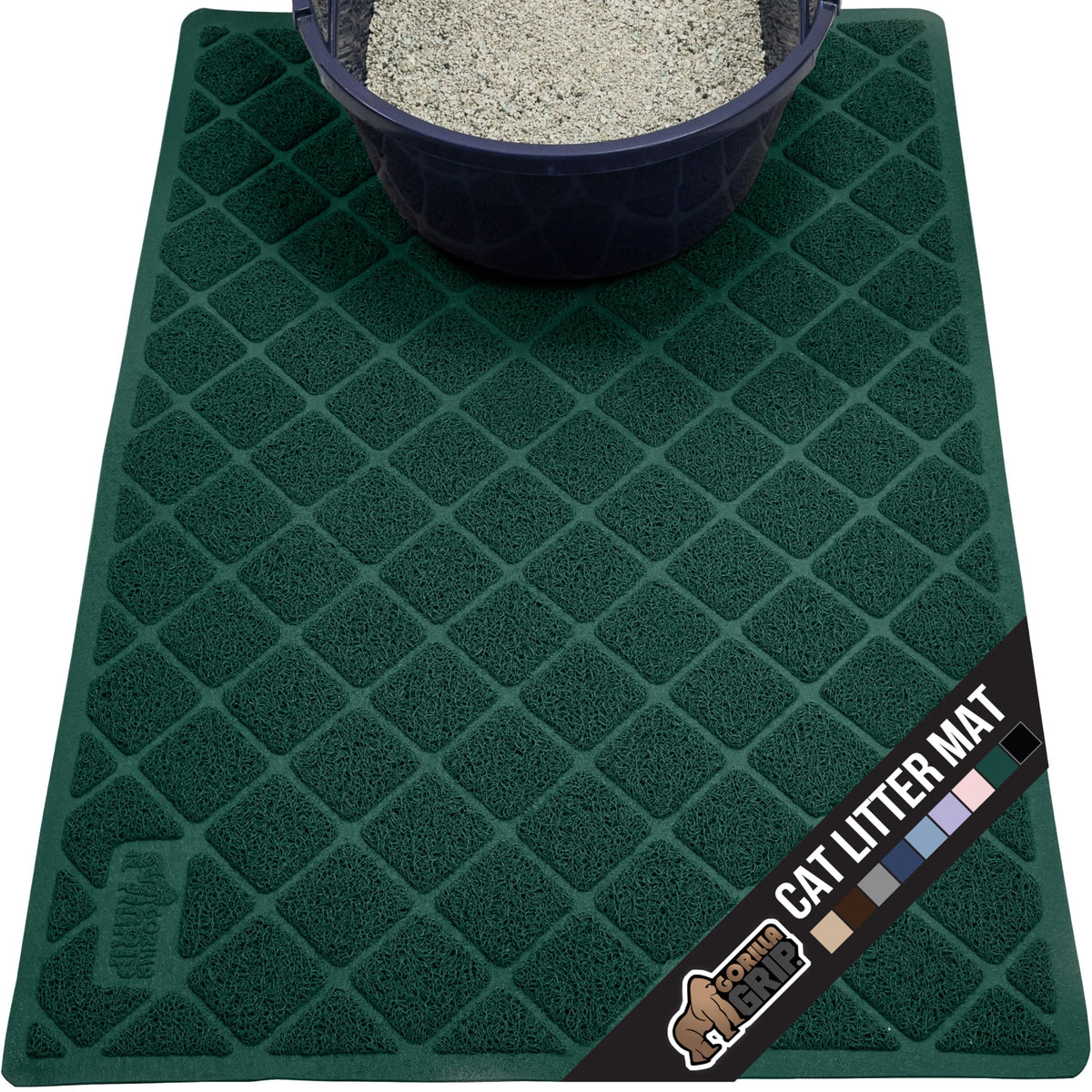 GORILLA GRIP cat litter box mat top view with dense mesh coils capturing stray litter