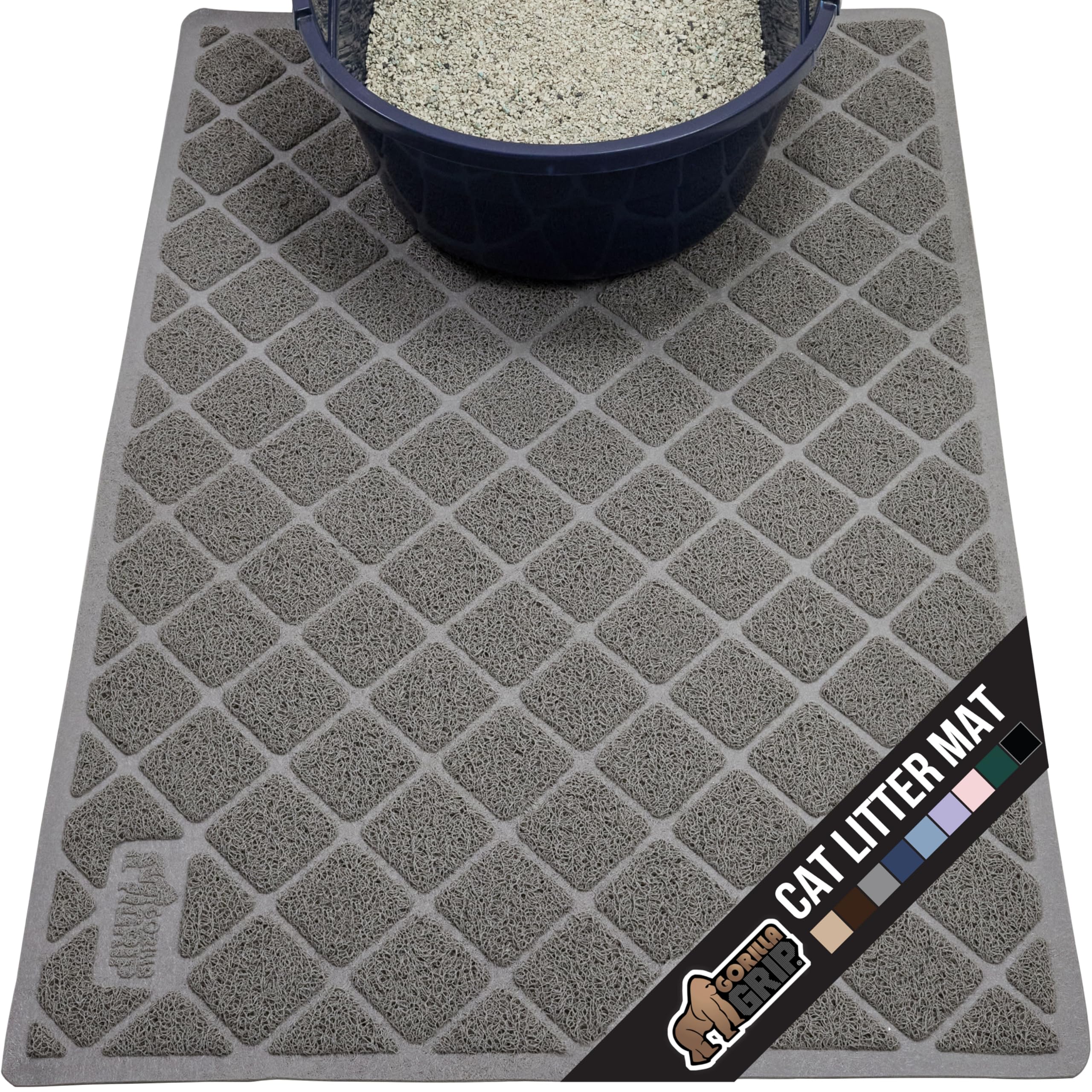 GORILLA GRIP Cat Litter Box Mat top view shows litter trapping action for cleaner floors