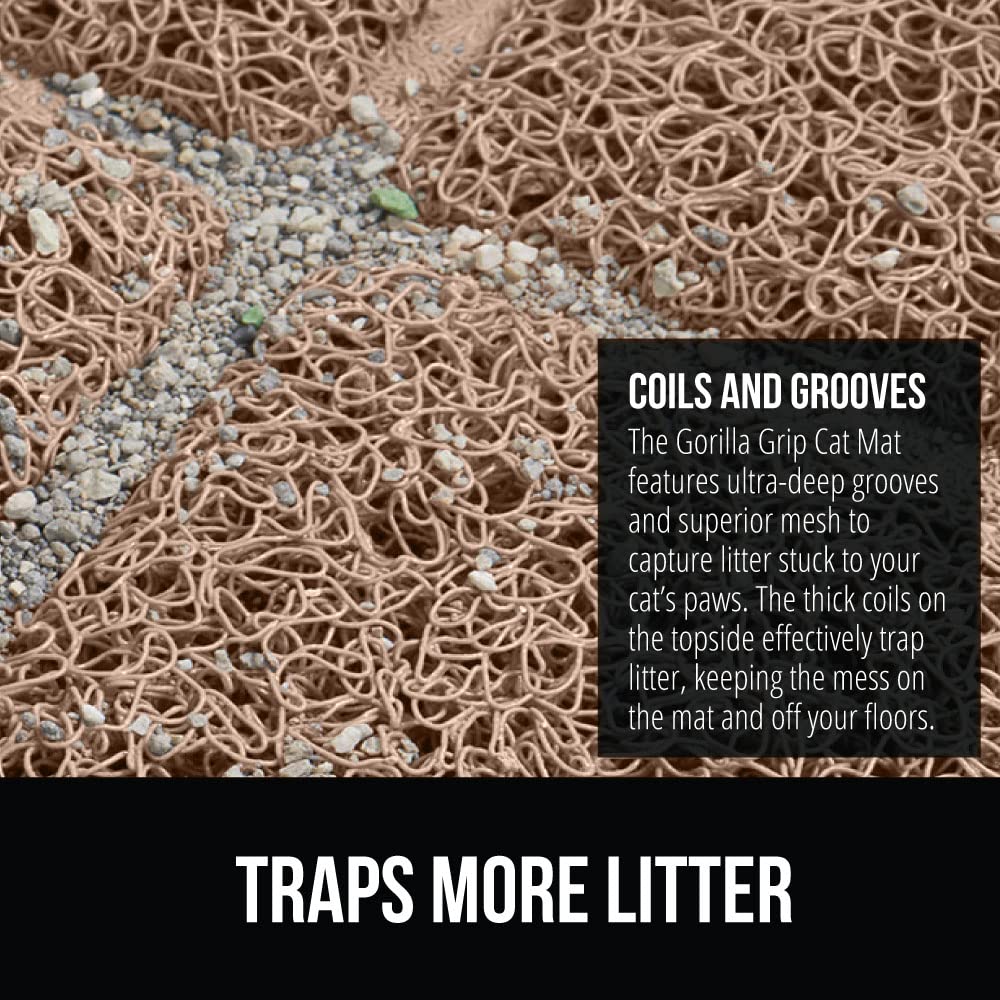 GORILLA GRIP mat deep grooves close-up reveals litter collection near box